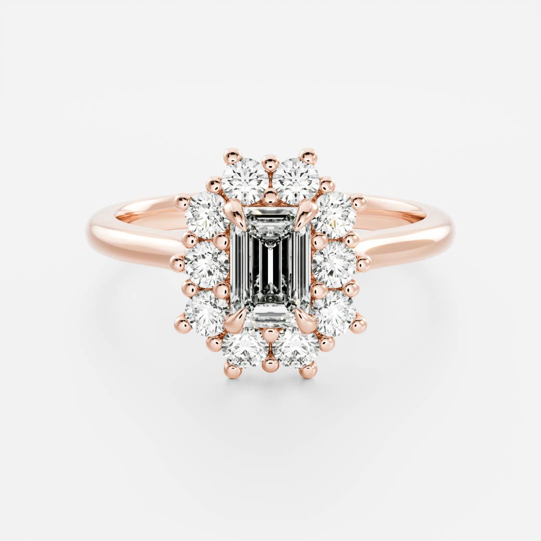 1 CT - 2 CT Emerald Cut Halo Moissanite Engagement Ring