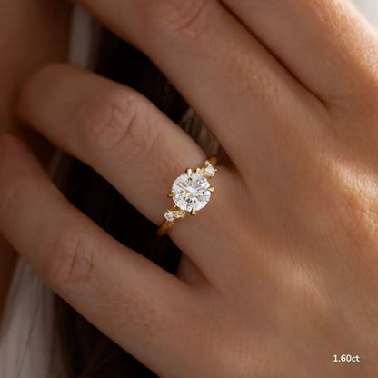 1.6 CT - 2.6 CT Round Cut Nature Inspired Cluster Moissanite Engagement Ring