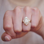 1.5 CT Emerald Cut Moissanite Cluster Mosaic Engagement Ring