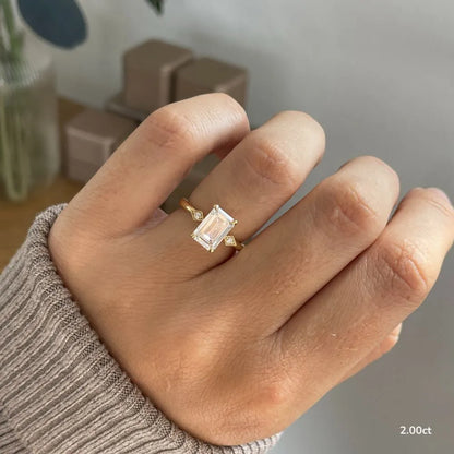 2 CT - 3 CT Emerald Cut Three Stone Milgrain Set Moissanite Engagement Ring