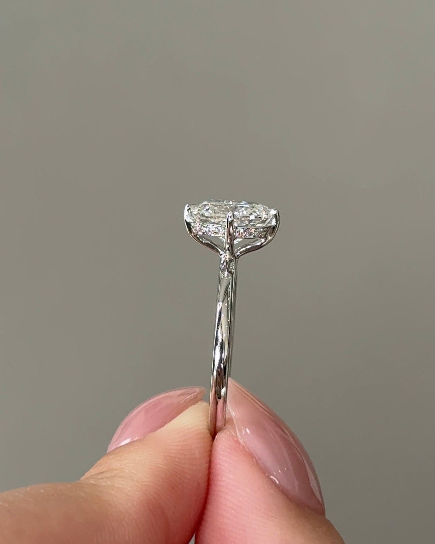 2.59 CT Cushion Cut Lab grown Diamond Solitaire Hidden Halo Engagement Ring