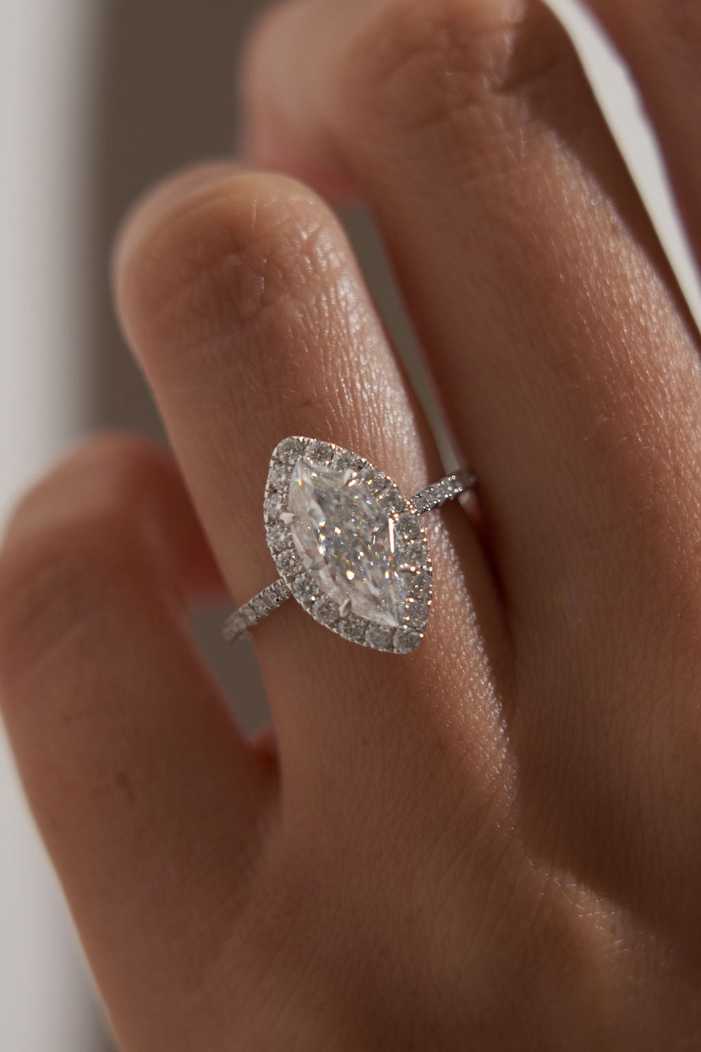 2.5 CT - 3.5 CT Marquise Cut Halo & Pave Moissanite Engagement Ring