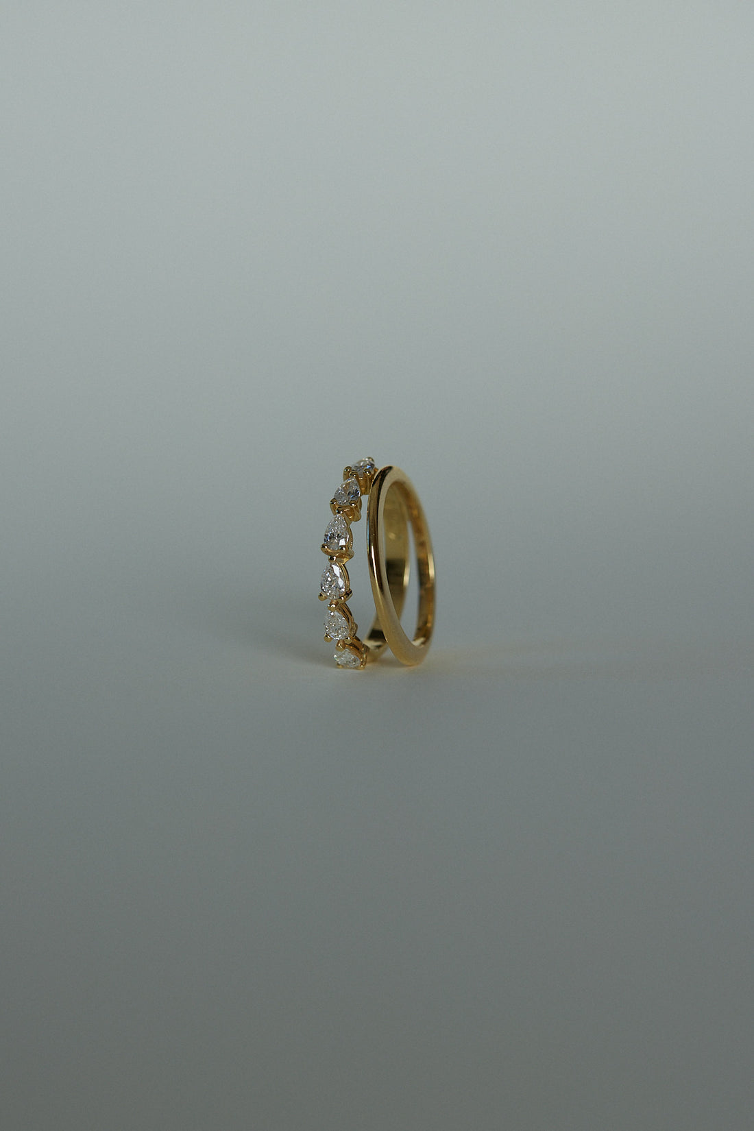 0.6 TCW Pear Moissanite Double Band Pave Wedding Band