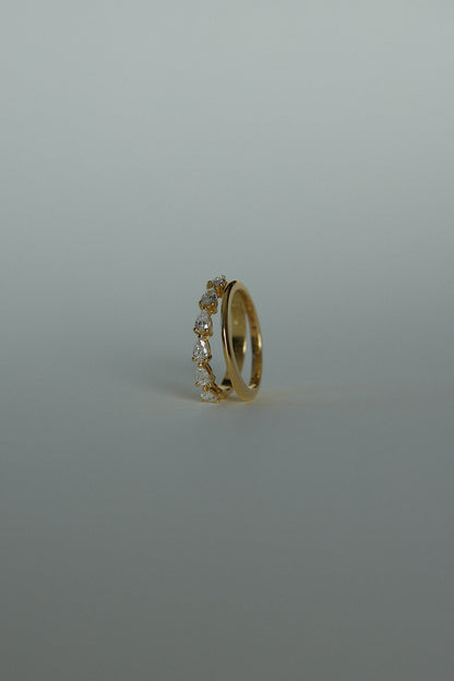 0.6 TCW Pear Moissanite Double Band Pave Wedding Band