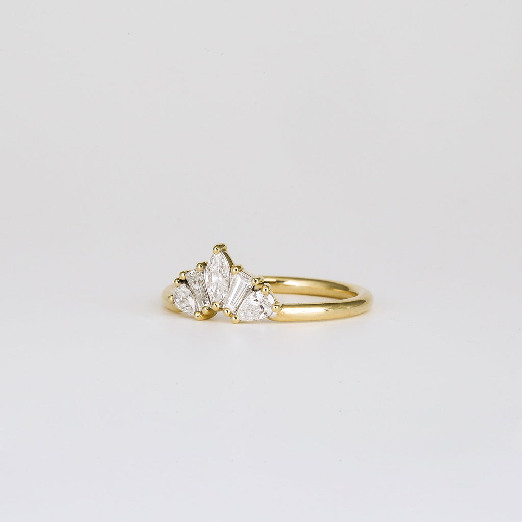 0.45 TCW Marquise, Tapered Baguette & Pear CVD Diamond Chevron Crown Wedding Band