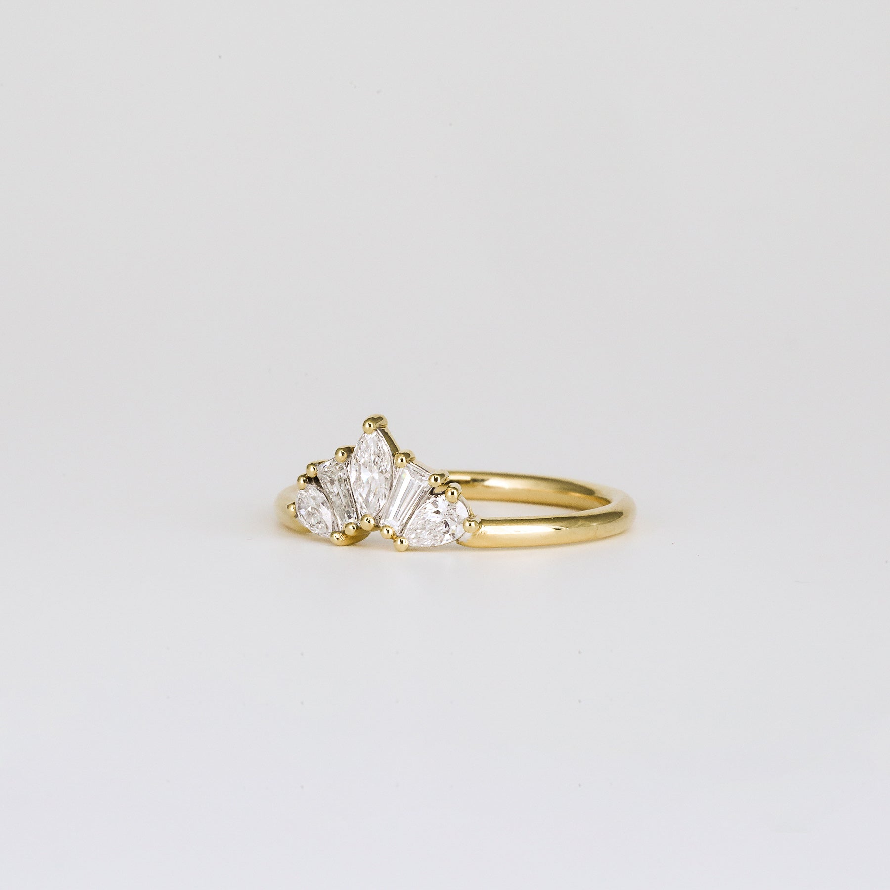 0.45 TCW Marquise, Tapered Baguette & Pear CVD Diamond Chevron Crown Wedding Band