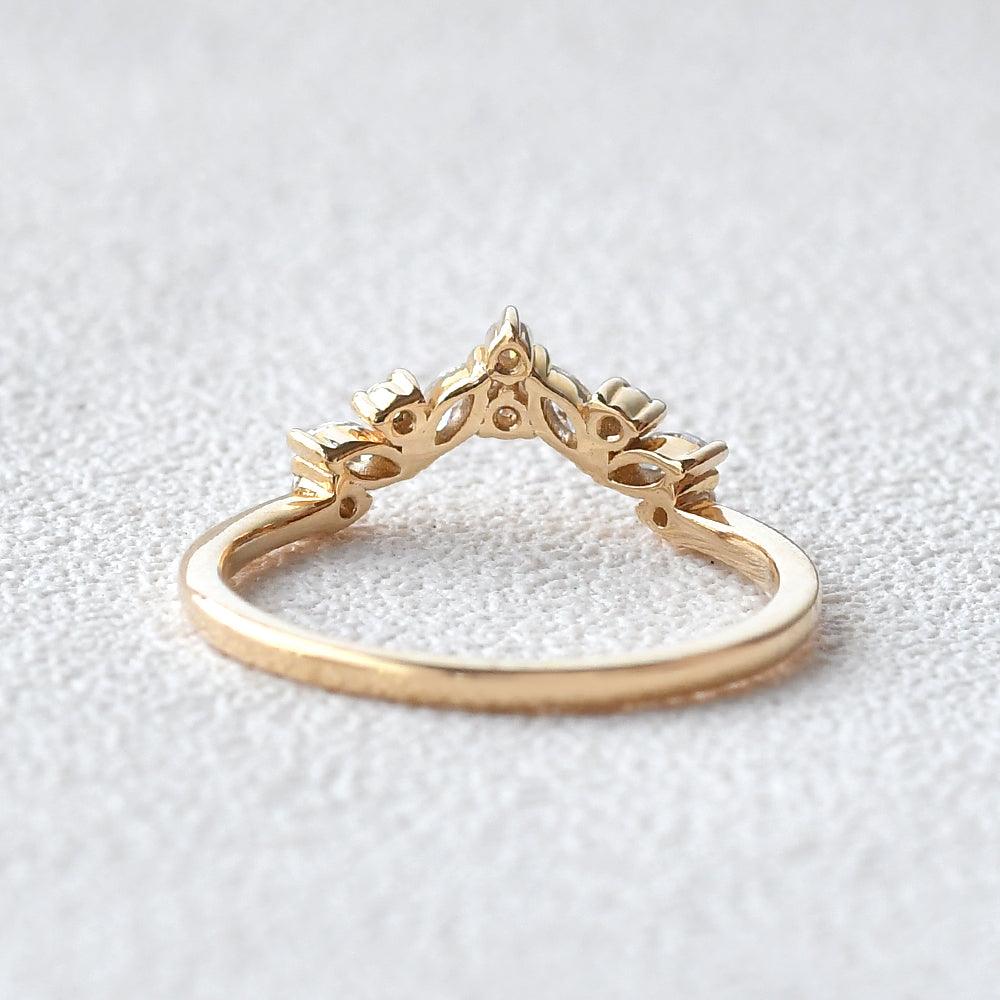 0.12 TCW Marquise & Round Moissanite V-Shape Cluster Wedding Band
