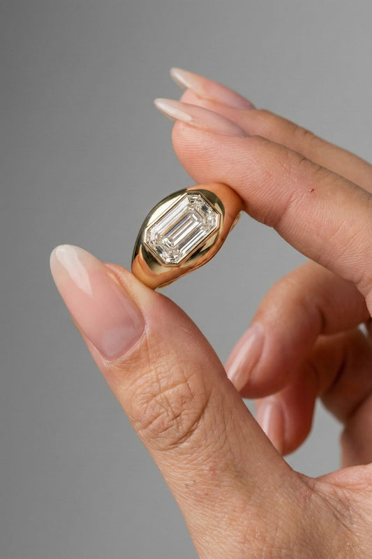 2.51 CT Emerald Cut Lab grown Diamond Flush Setting Engagement Ring