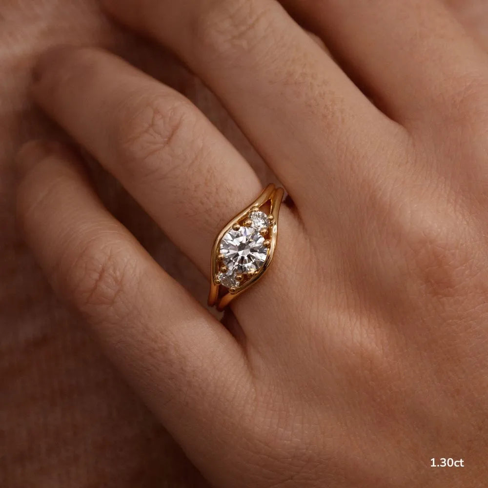 1.3 CT - 3 CT Round Cut Semi Bezel Three Stone Moissanite Engagement Ring