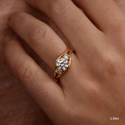 1.3 CT - 3 CT Round Cut Semi Bezel Three Stone Moissanite Engagement Ring