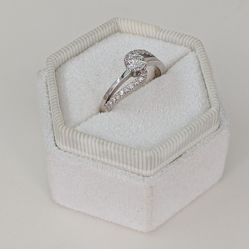 0.6 CT Round Cut Pave Unique Style Moissanite Engagement Ring