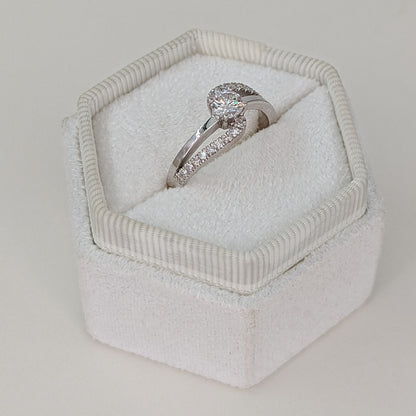 0.6 CT Round Cut Pave Unique Style Moissanite Engagement Ring