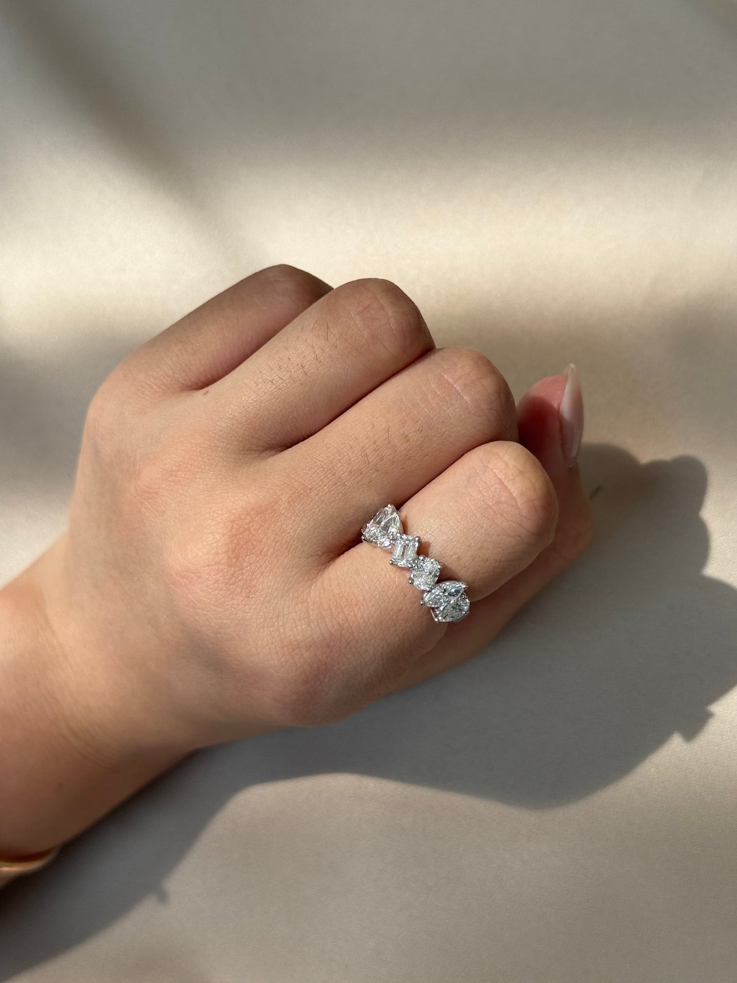 1.91 TCW Mix Fancy CVD Diamond Half Eternity Wedding Band