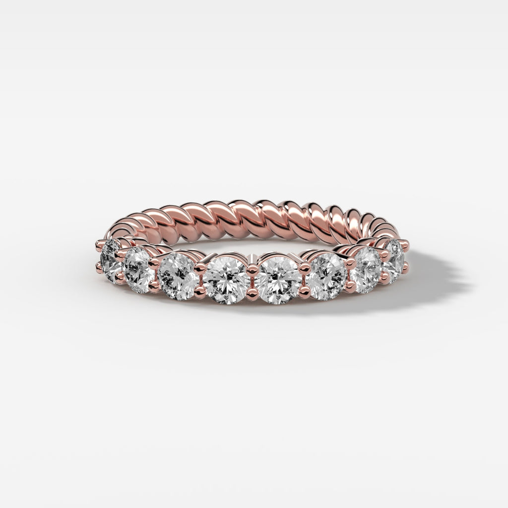 0.84 TCW Round CVD Diamond Bezel Shared Prong Rope Wedding Band