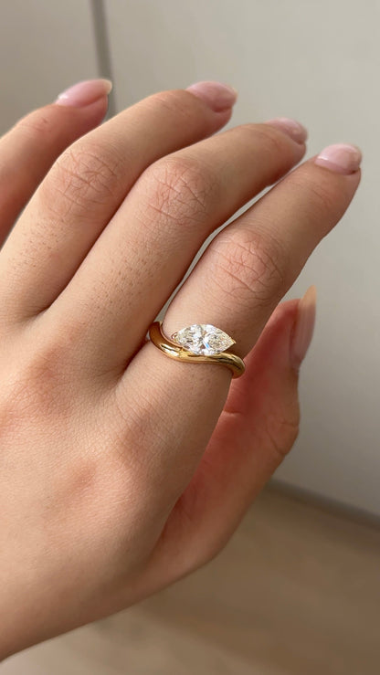1.1 CT Marquise Cut Lab grown Diamond Curvy Engagement Ring