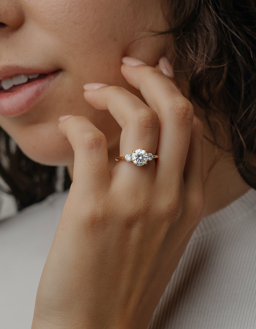 0.72 CT - 2.72 CT Round Cut Lab grown Diamond Three Stone Engagement Ring