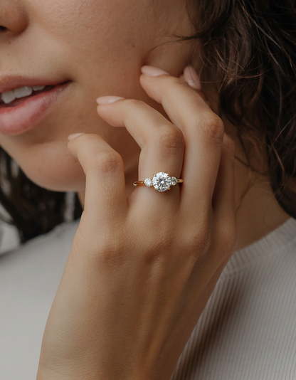 0.72 CT - 2.72 CT Round Cut Lab grown Diamond Three Stone Engagement Ring