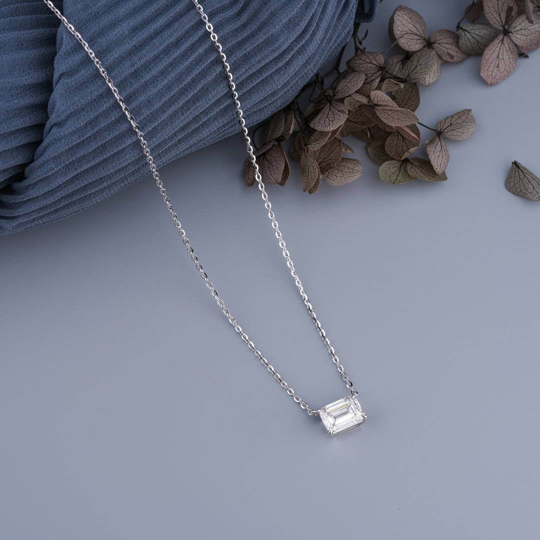 0.5 - 5.00 CT Emerald Cut Moissanite Diamond Solitaire Pendant Necklace