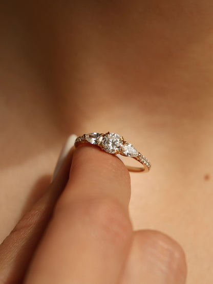 0.50 CT - 2.50 CT Round Cut Lab grown Diamond Three Stone & Pave Engagement Ring