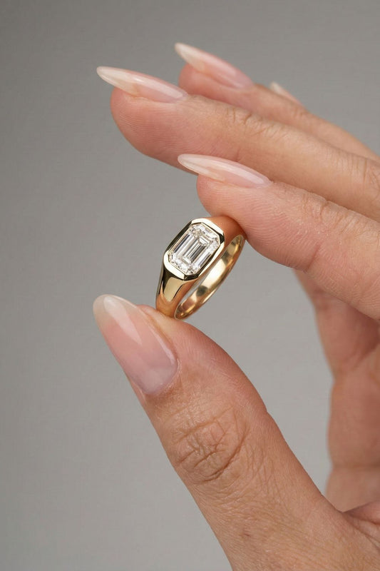 Emerald Cut Lab grown Diamond Bezel Setting Solitaire Engagement Ring