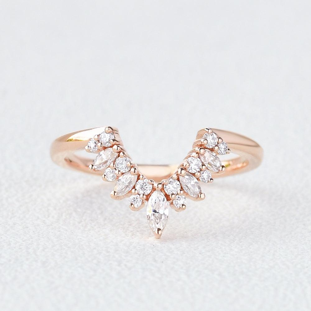 0.15 TCW Marquise & Round Moissanite Cluster Curved Wedding Band