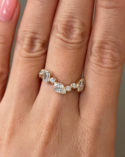 0.94 TCW Multi Shape CVD Diamond Bezel Curvy Wedding Band