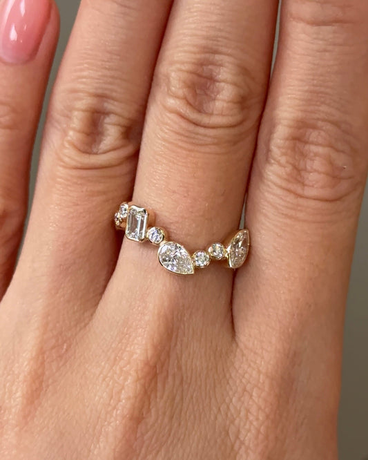 0.94 TCW Multi Shape CVD Diamond Bezel Curvy Wedding Band