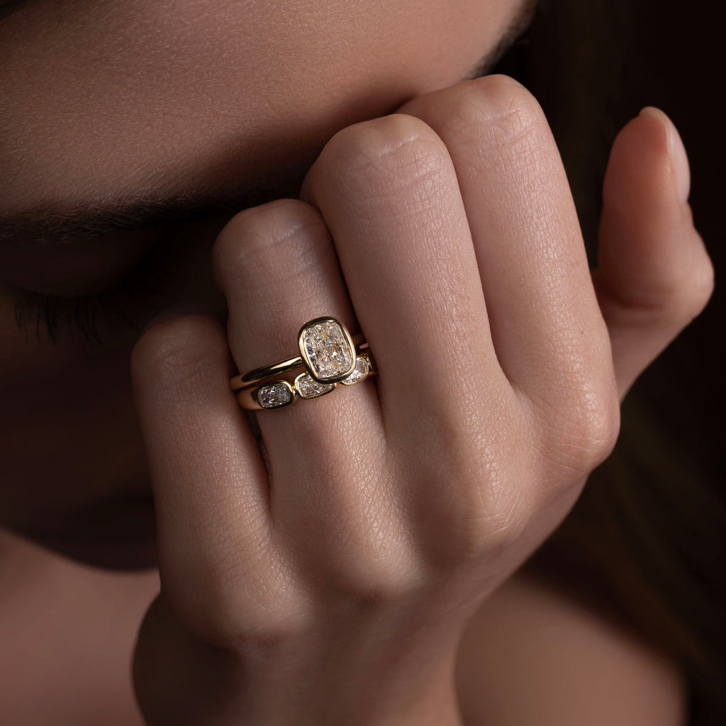 1 CT - 2 CT Elongated Cushion Cut Bezel Solitaire Moissanite Engagement Ring