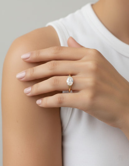 1.37 CT - 3.37 CT Oval Cut Lab grown Diamond Half Bezel Solitaire Engagement Ring