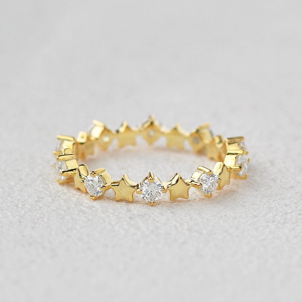 0.6 TCW Round Moissanite Star Inspired Cluster Wedding Band