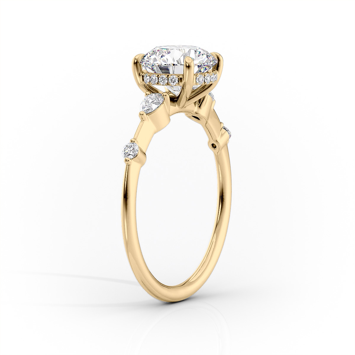 2 CT - 3 CT Marquise Cut Hidden Halo Cluster Moissanite Engagement Ring