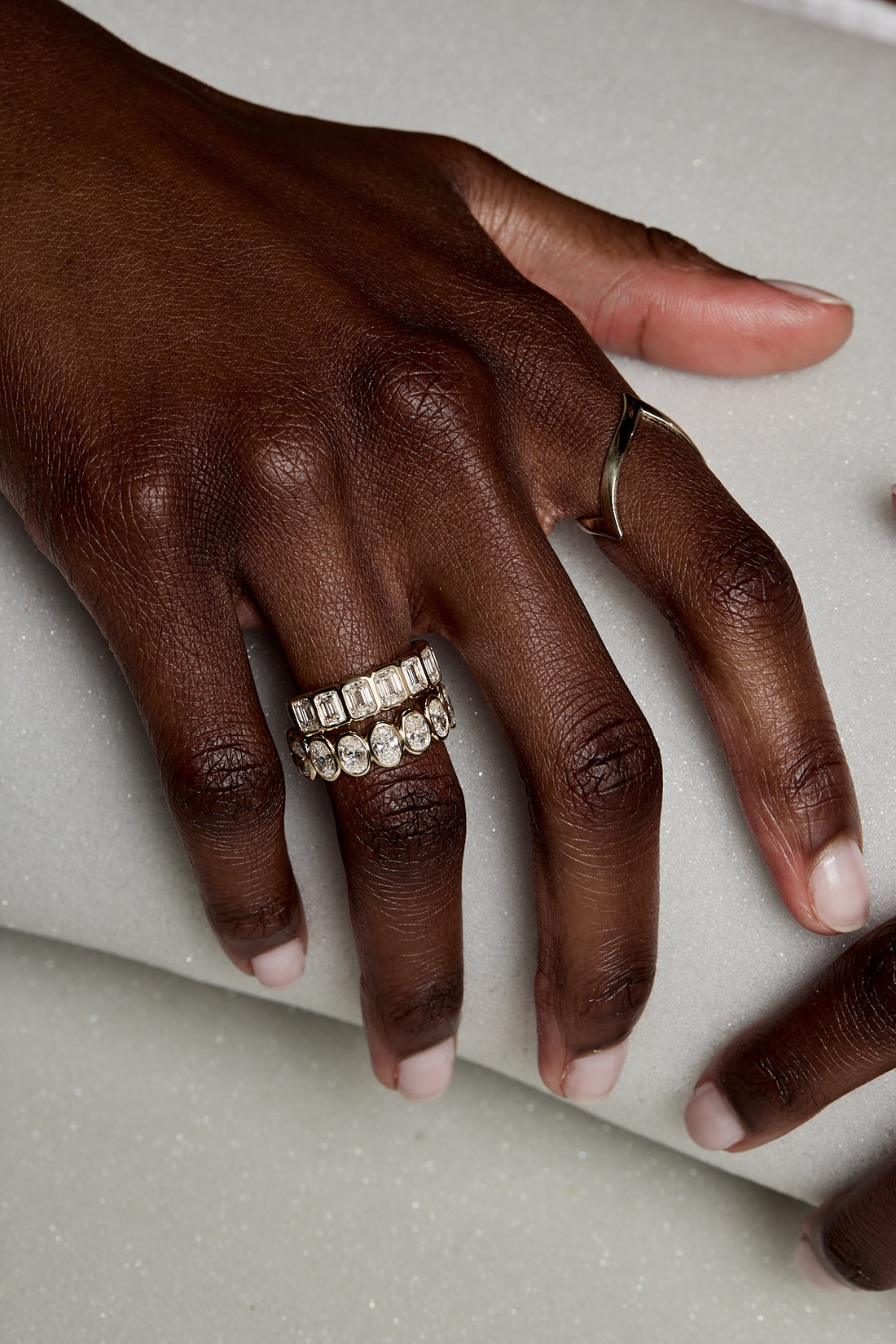 1.1 TCW Emerald Moissanite Bezel Set Half Eternity Wedding Band