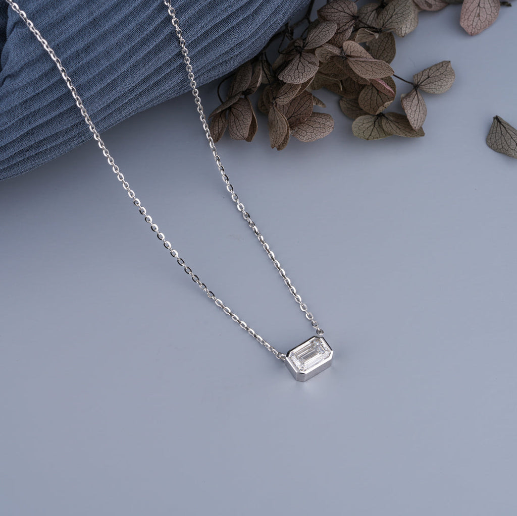 0.5 - 5.00 CT Emerald Cut Moissanite Diamond Bezel Pendant Necklace