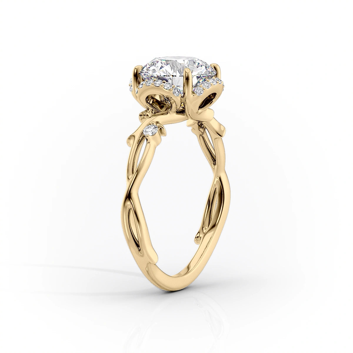2 CT - 2.5 CT Princess Cut Halo Twig Style Moissanite Engagement Ring