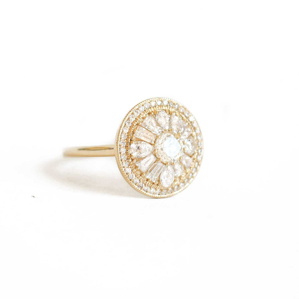 0.32 CT Round Cut Moissanite Halo Mosaic Engagement Ring