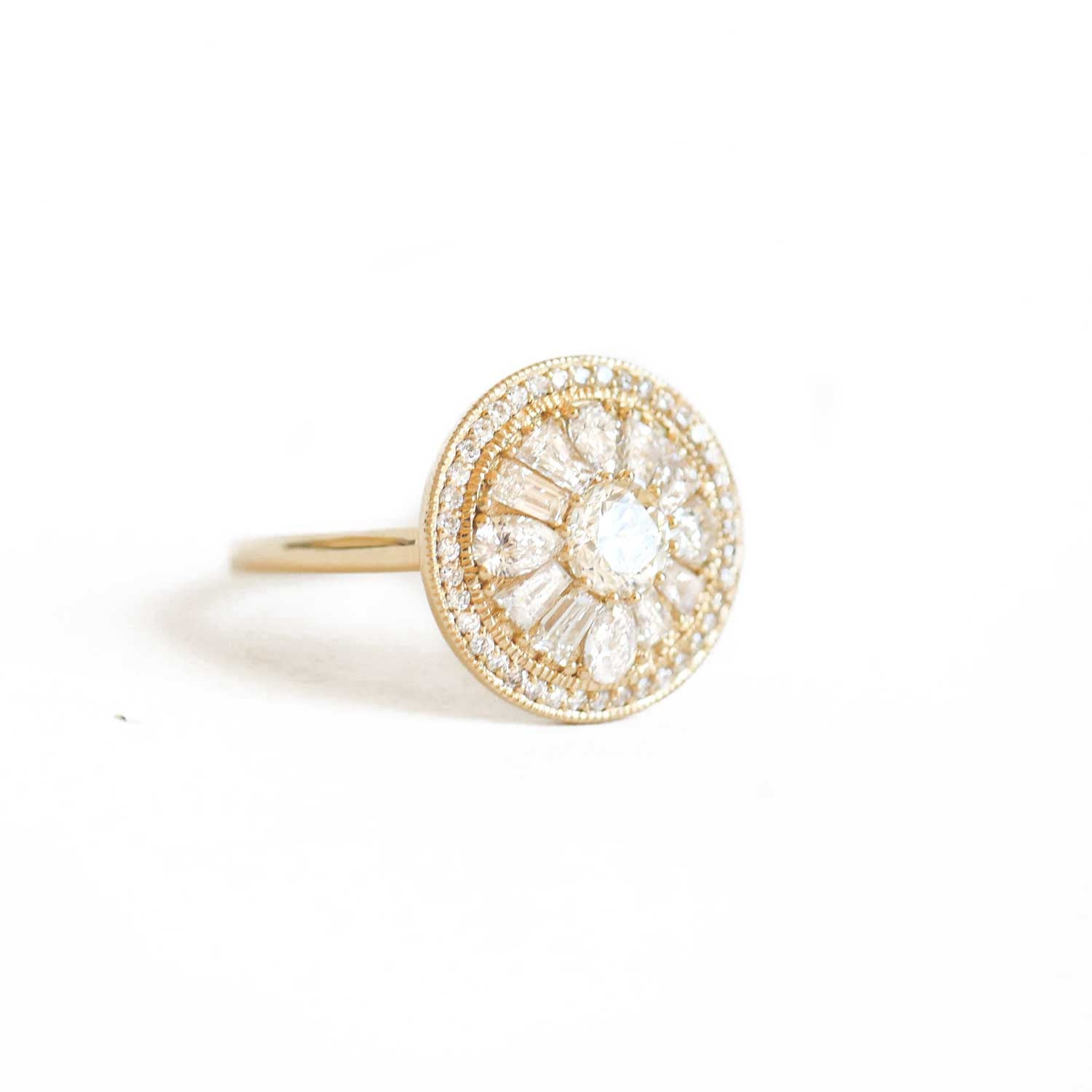 0.32 CT Round Cut Moissanite Halo Mosaic Engagement Ring