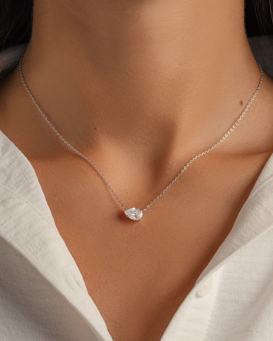 1.33 CT Pear Cut Moissanite Diamond Sideways Solitaire Pendant Necklace