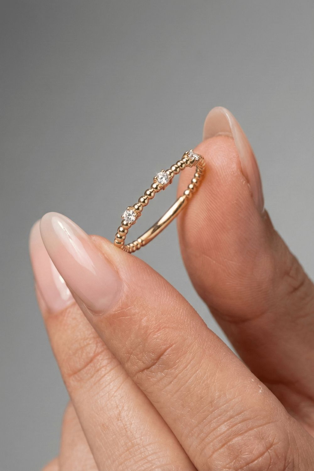Round Moissanite Dainty Style Unique Wedding Band