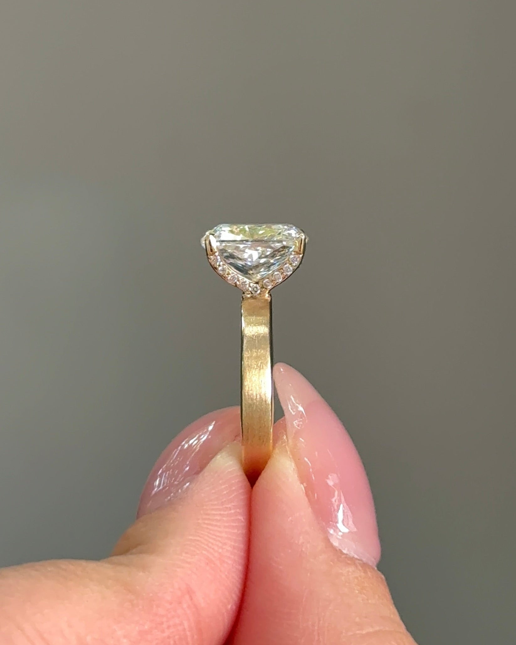 3.02 CT Cushion Cut Lab grown Diamond Cigar Band With Hidden Halo Engagement Ring