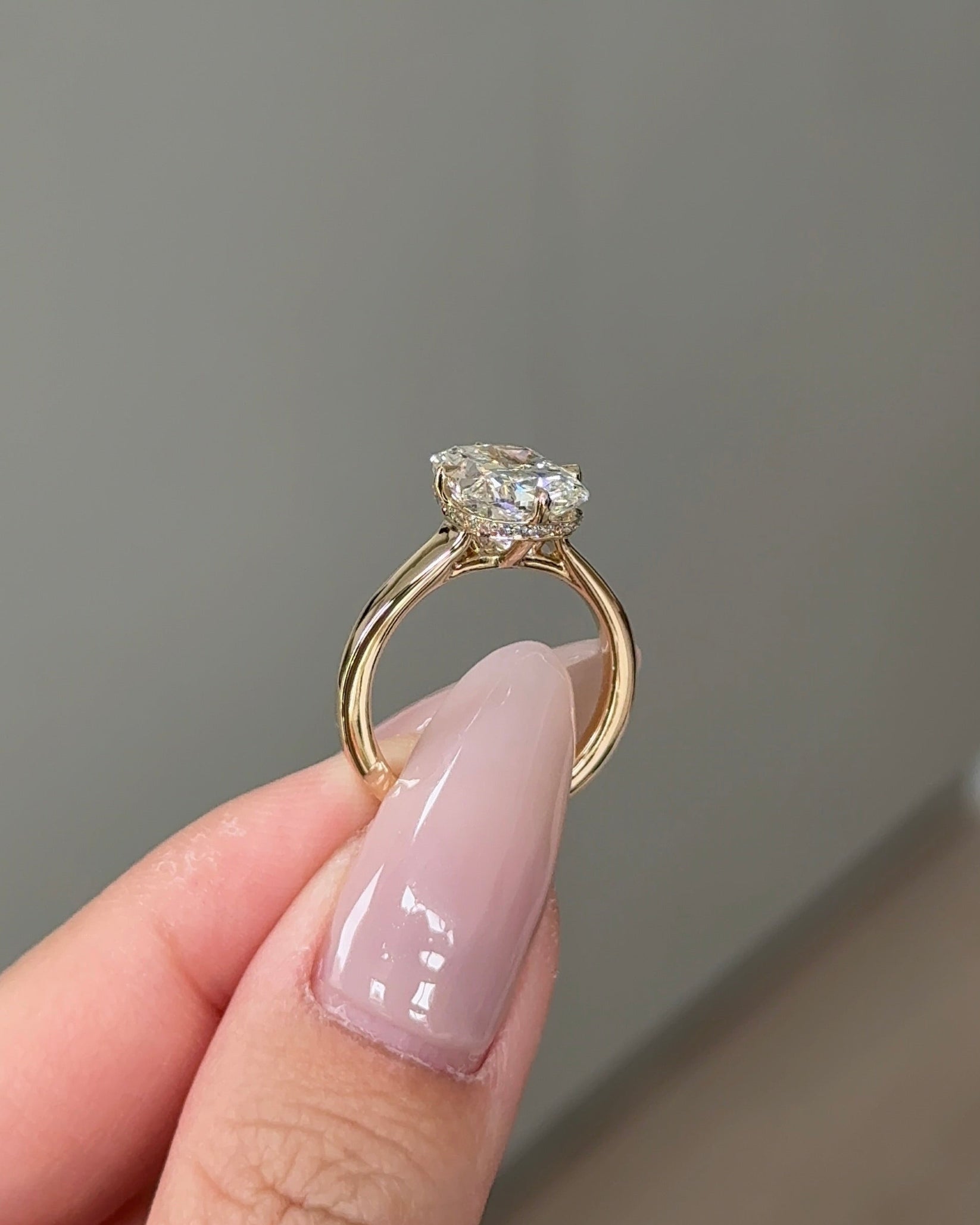 3.10 CT Cushion Cut Lab grown Diamond Hidden Halo Engagement Ring