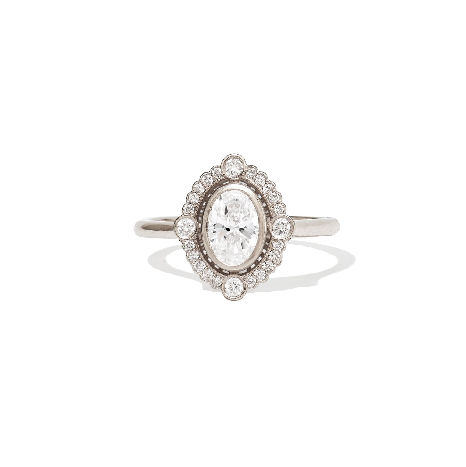 0.7 CT Oval Cut Moissanite Art Deco Mosaic Engagement Ring