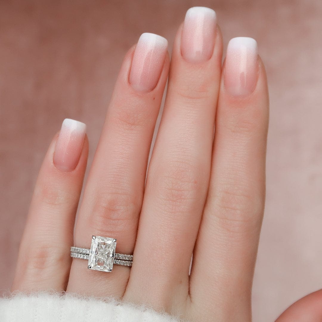 3.0 CT Radiant Cut Hidden Halo Moissanite Eternity Bridal Set
