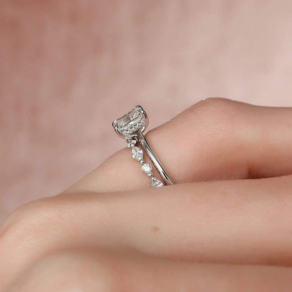 1 CT Radiant Cut Hidden Halo Moissanite Solitaire Bridal Set