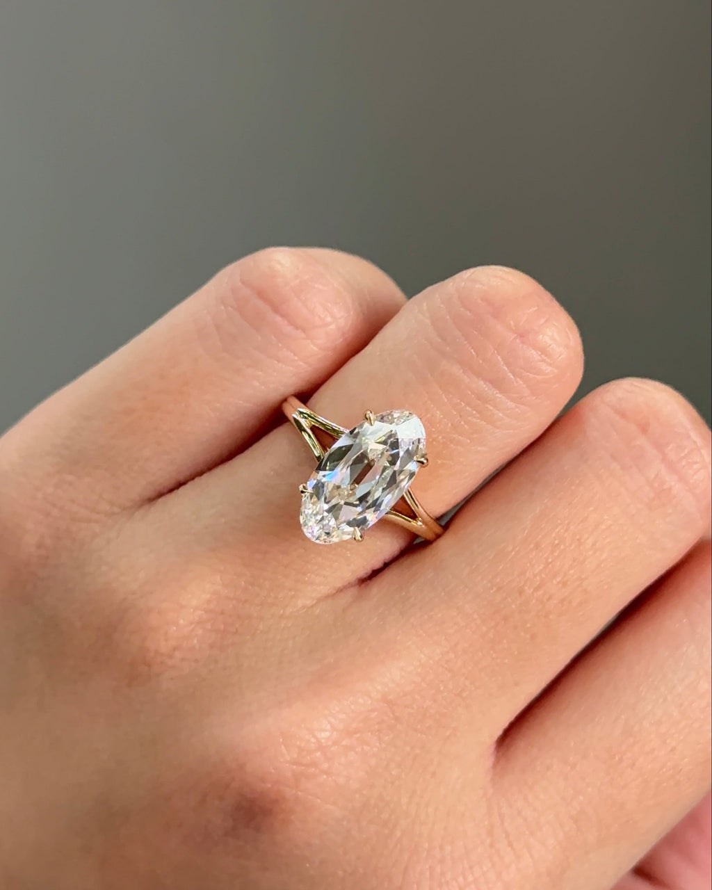 3.53 CT Antique Moval Cut Lab grown Diamond Wide Split Shank with Hidden Halo Engagement Ring