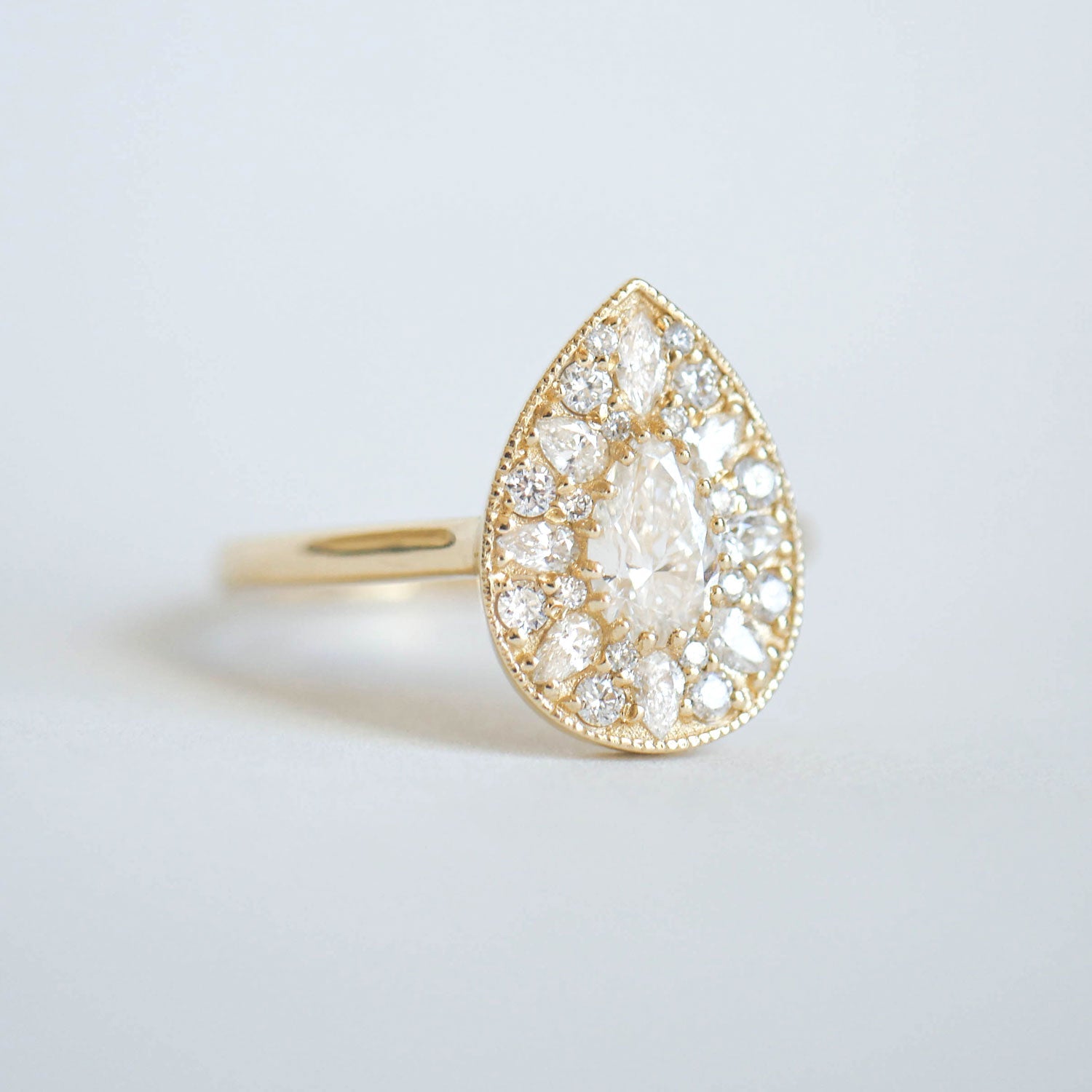 0.57 CT Pear Cut Moissanite Pear Shape Mosaic Engagement Ring