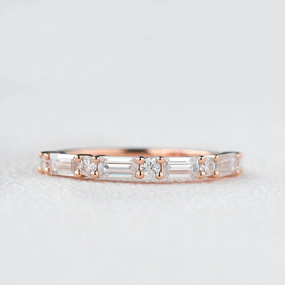 0.2 TCW Baguette & Round Moissanite Half Eternity Wedding Band