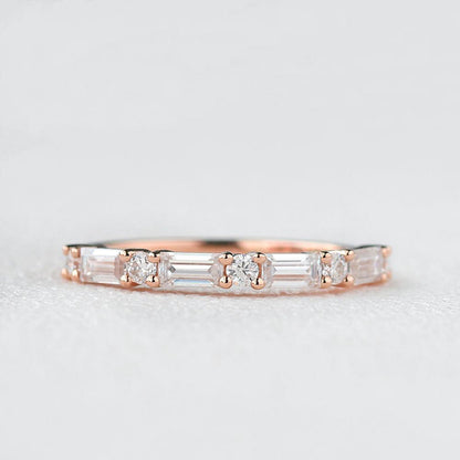 0.2 TCW Baguette & Round Moissanite Half Eternity Wedding Band