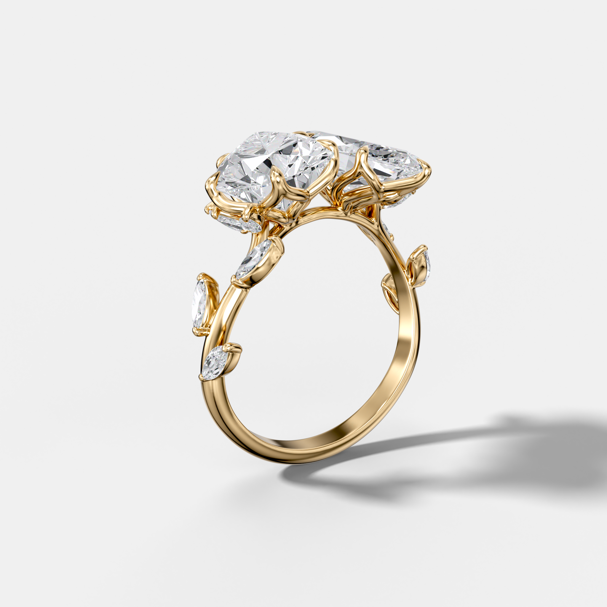 3.5 TCW Pear & Marquise Cut Lab grown Diamond Two Stone Nature Inspired Engagement Ring