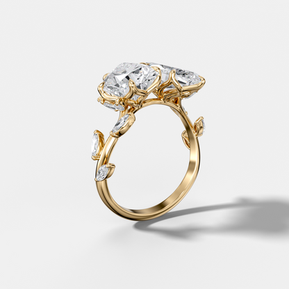 3.5 TCW Pear & Marquise Cut Lab grown Diamond Two Stone Nature Inspired Engagement Ring