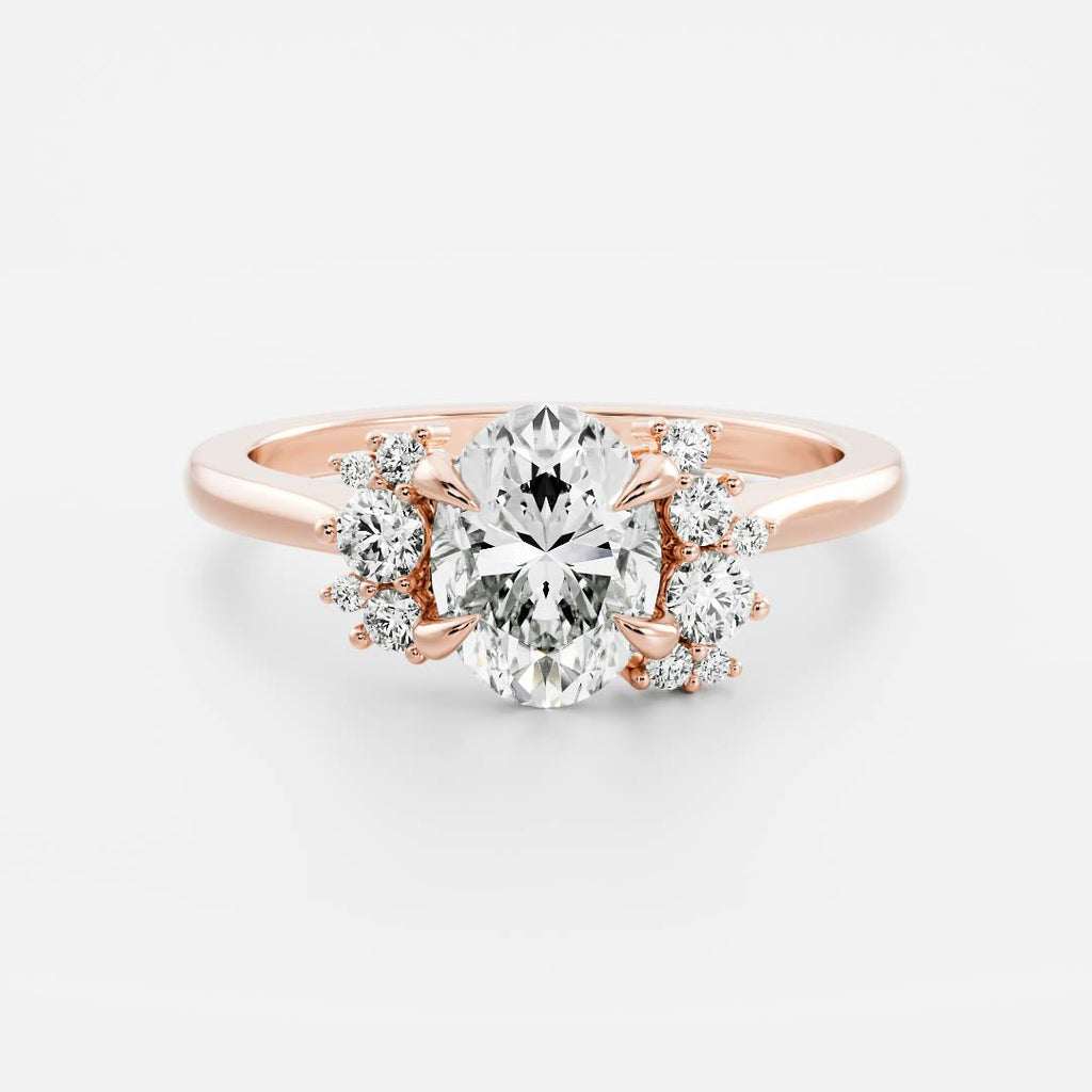 1 CT - 2 CT Oval Cut Cluster Moissanite Engagement Ring